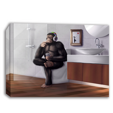 Load image into Gallery viewer, Banksy Lifelike DJ Thinking Monkey Sitting on Toilet Canvas Wall