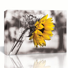 Load image into Gallery viewer, Black and White Yellow Sunflower Wall Art Framed Canvas