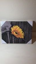 Load and play video in Gallery viewer, Black and White Rustic Sunflower on Wooden Table Wall Art Stretched Canvas
