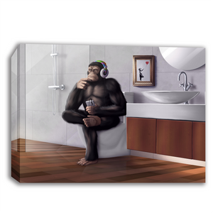 Banksy Lifelike DJ Thinking Monkey Sitting on Toilet Canvas Wall
